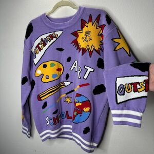 Outsiders Division Unique Purple Multi-Color Art School Graphic Sweatshirt Med